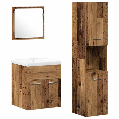 Bathroom Furniture Set with Door 4 pcs Old Wood Engineered Wood
