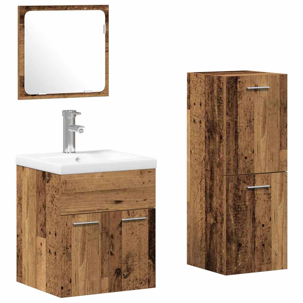 Bathroom Furniture Set 4 pcs Old Wood Engineered Wood