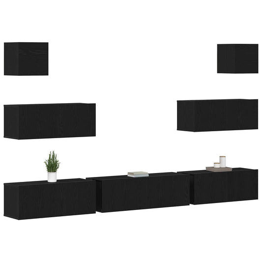 TV Cabinet Set 7 pcs Black Oak 100 x 30 x 30 cm Engineered Wood