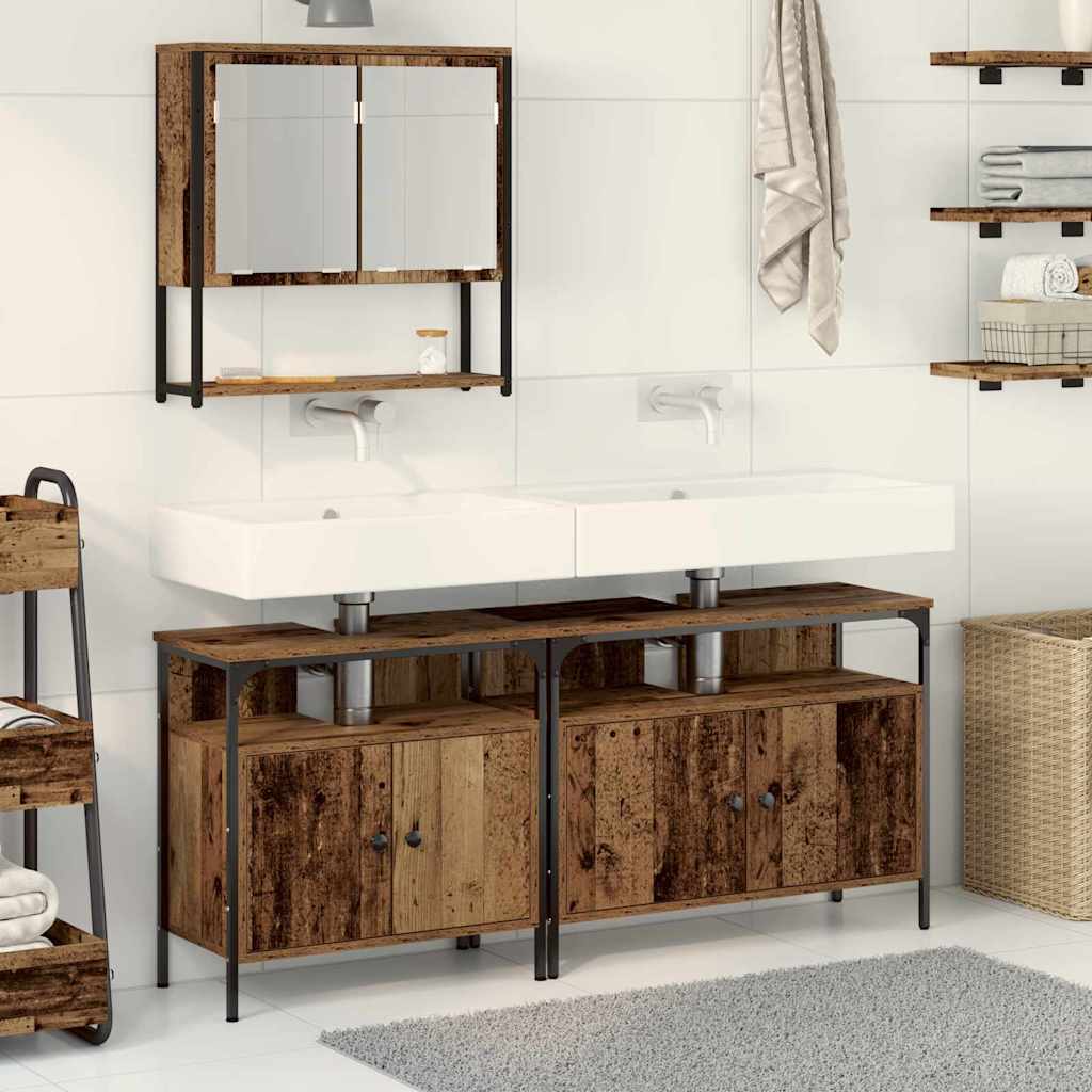 Bathroom Furniture Set with Shelf 3 pcs Brown Engineered wood