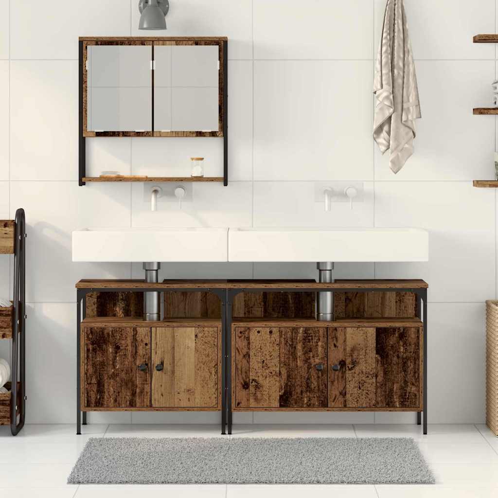 Bathroom Furniture Set with Shelf 3 pcs Brown Engineered wood