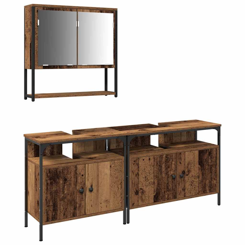 Bathroom Furniture Set with Shelf 3 pcs Brown Engineered wood