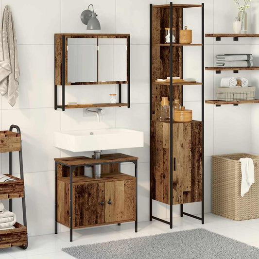 Bathroom Furniture Set with Door 3 pcs Old Wood Engineered Wood