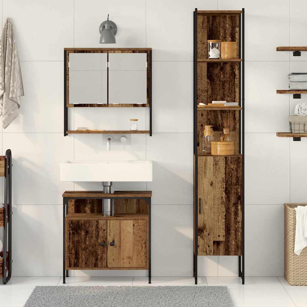Bathroom Furniture Set with Door 3 pcs Old Wood Engineered Wood