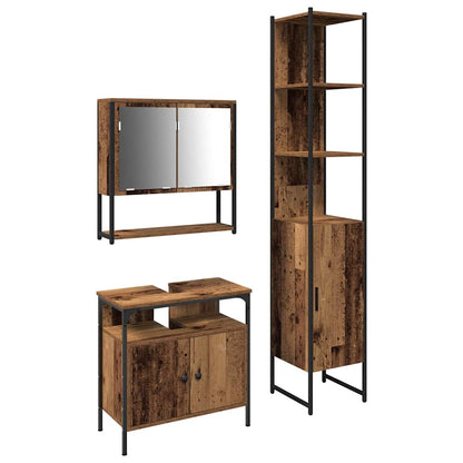 Bathroom Furniture Set with Door 3 pcs Old Wood Engineered Wood