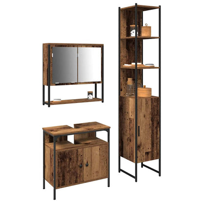Bathroom Furniture Set with Door 3 pcs Old Wood Engineered Wood