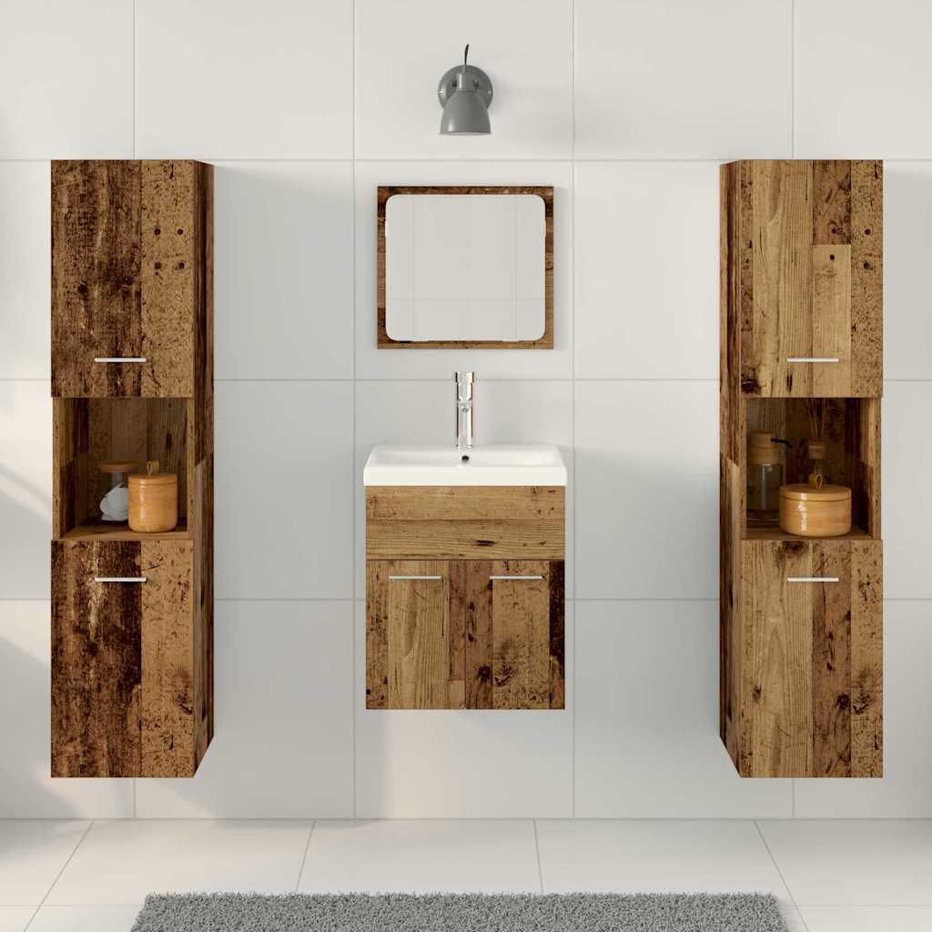 Bathroom Furniture Set with Door 4 pcs Old Wood Engineered Wood