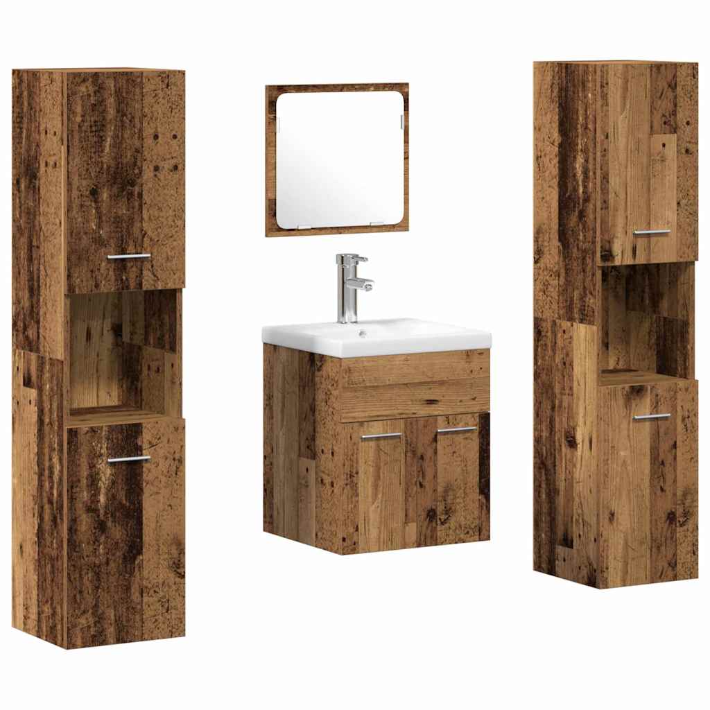 Bathroom Furniture Set with Door 4 pcs Old Wood Engineered Wood