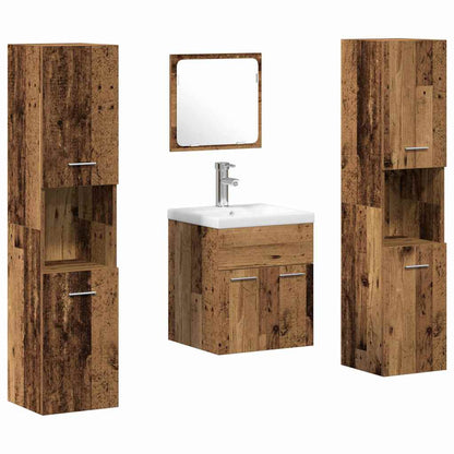 Bathroom Furniture Set with Door 4 pcs Old Wood Engineered Wood