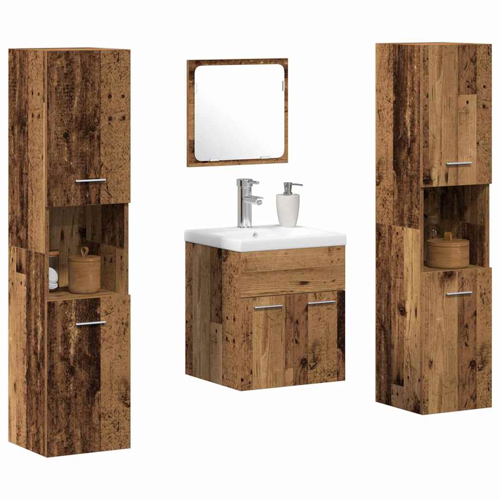 Bathroom Furniture Set with Door 4 pcs Old Wood Engineered Wood