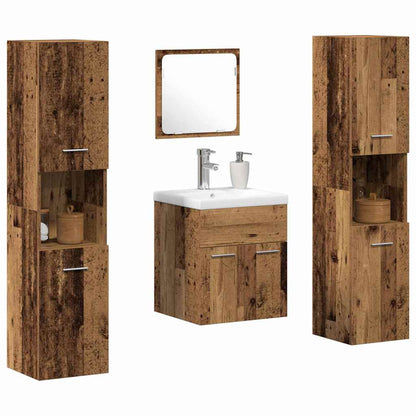 Bathroom Furniture Set with Door 4 pcs Old Wood Engineered Wood