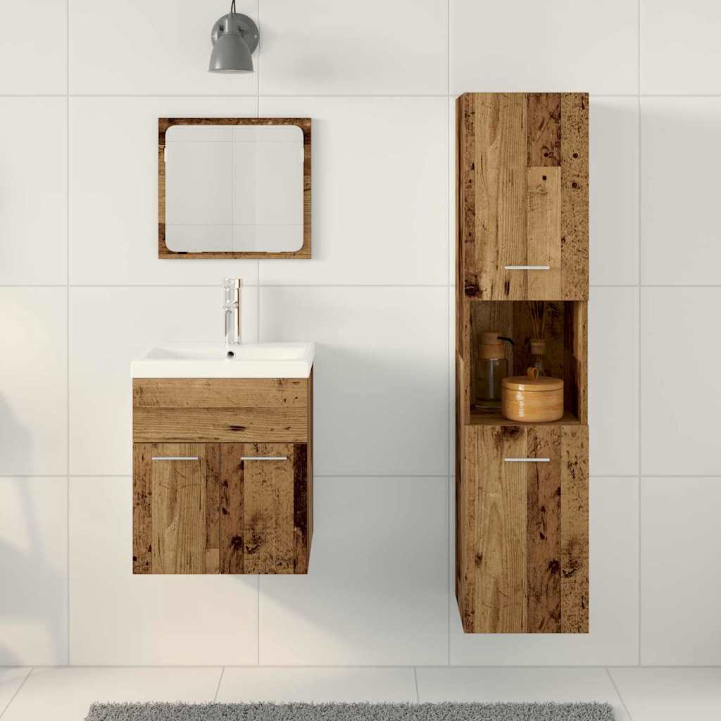 Bathroom Furniture Set with Door 4 pcs Old Wood Engineered Wood