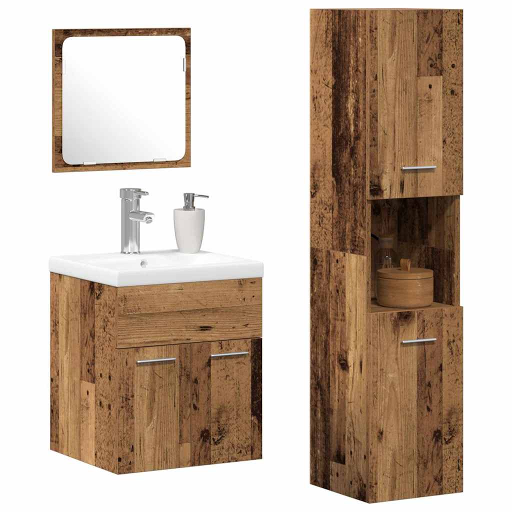 Bathroom Furniture Set with Door 4 pcs Old Wood Engineered Wood