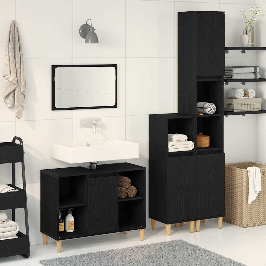 Bathroom Furniture Set with Storage 3 pcs Black Engineered wood