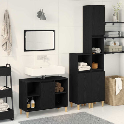 Bathroom Furniture Set with Storage 3 pcs Black Engineered wood