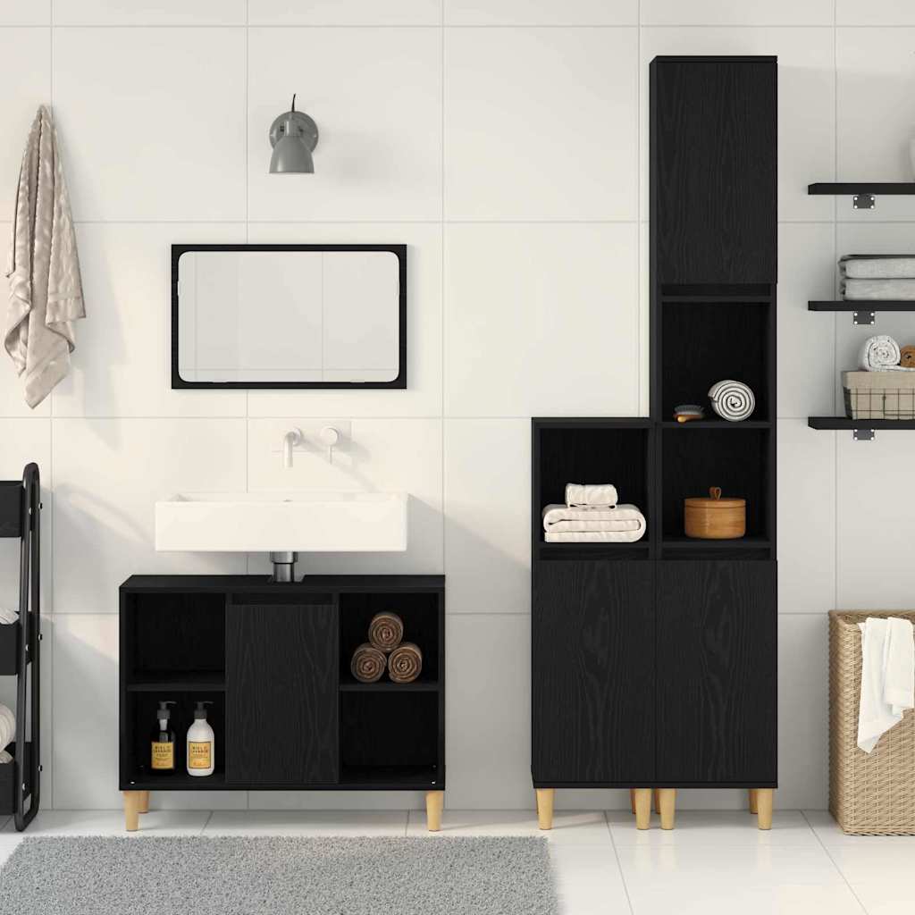 Bathroom Furniture Set with Storage 3 pcs Black Engineered wood