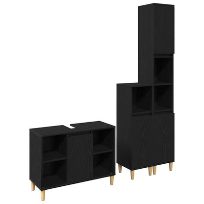 Bathroom Furniture Set with Storage 3 pcs Black Engineered wood