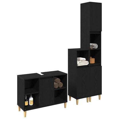 Bathroom Furniture Set with Storage 3 pcs Black Engineered wood