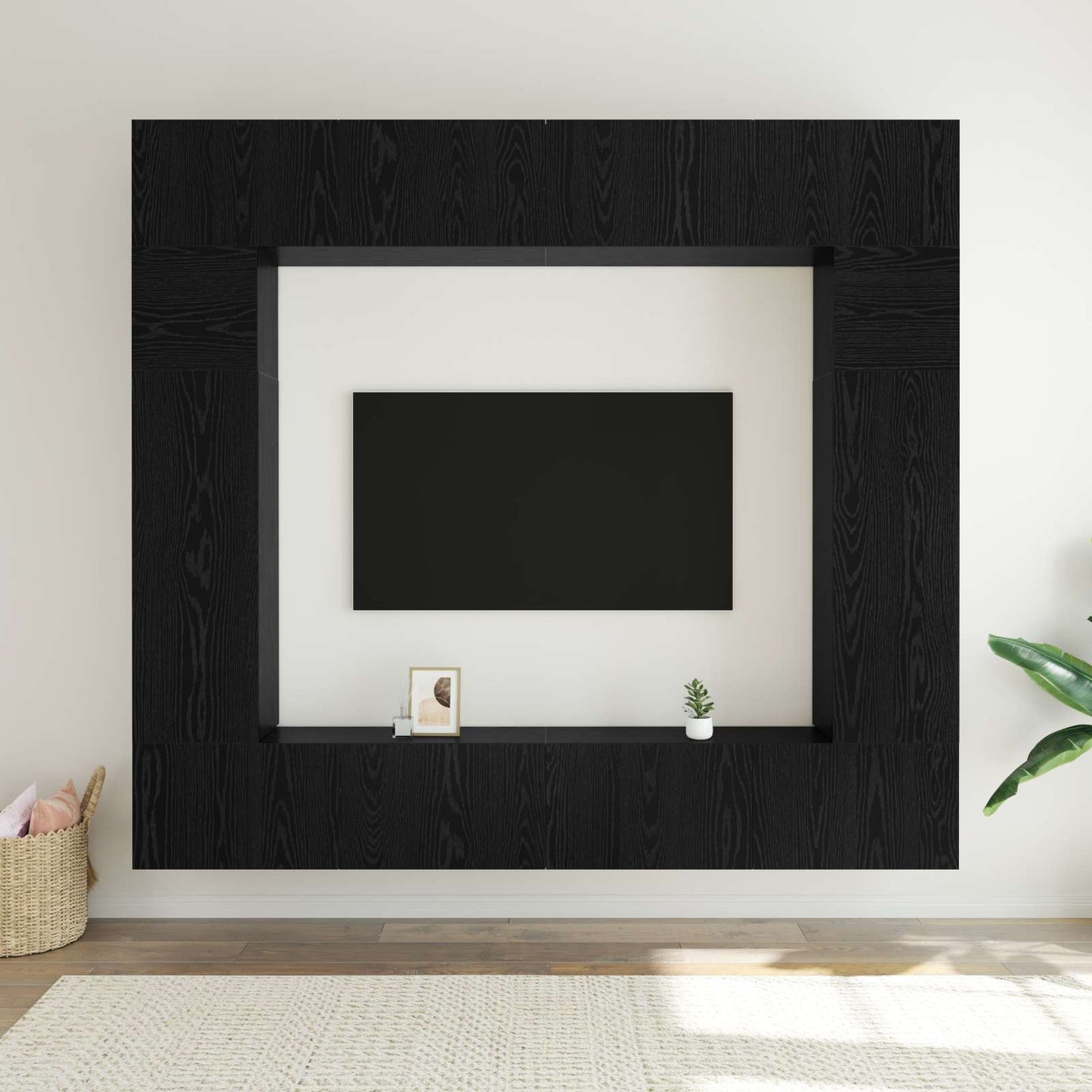 TV Cabinet Set Wall-mounted 8 pcs Black Oak Engineered Wood