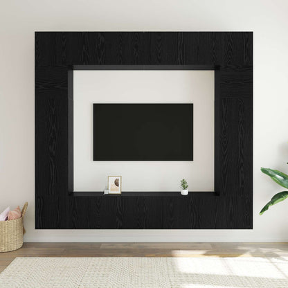 TV Cabinet Set Wall-mounted 8 pcs Black Oak Engineered Wood