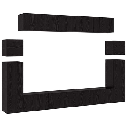 TV Cabinet Set Wall-mounted 8 pcs Black Oak Engineered Wood