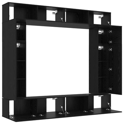 TV Cabinet Set Wall-mounted 8 pcs Black Oak Engineered Wood