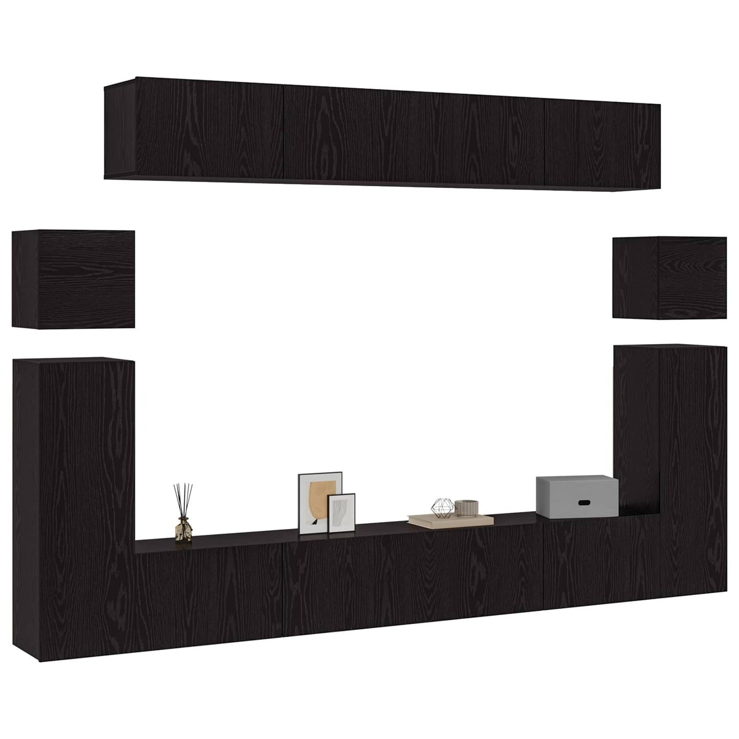 TV Cabinet Set Wall-mounted 8 pcs Black Oak Engineered Wood