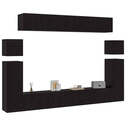 TV Cabinet Set Wall-mounted 8 pcs Black Oak Engineered Wood