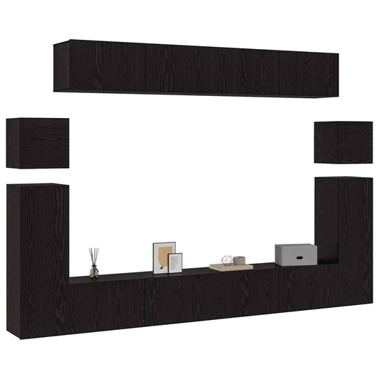 TV Cabinet Set Wall-mounted 8 pcs Black Oak Engineered Wood