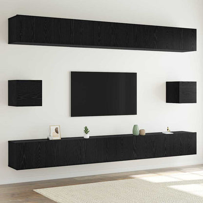 TV Cabinet Set 8 pcs Black Oak Engineered Wood