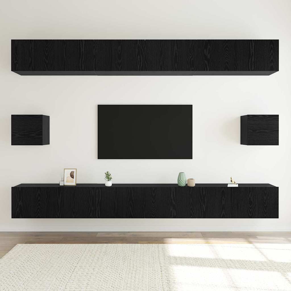 TV Cabinet Set 8 pcs Black Oak Engineered Wood