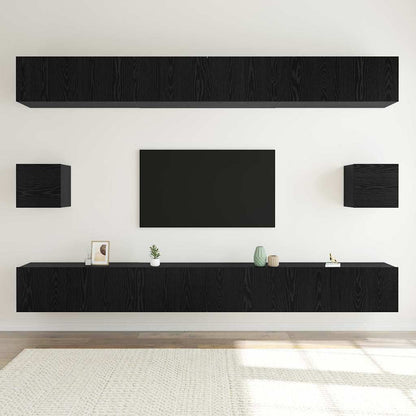 TV Cabinet Set 8 pcs Black Oak Engineered Wood