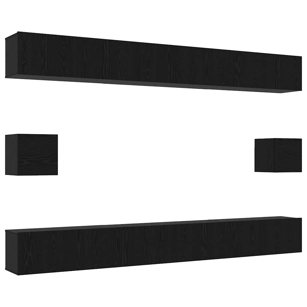 TV Cabinet Set 8 pcs Black Oak Engineered Wood