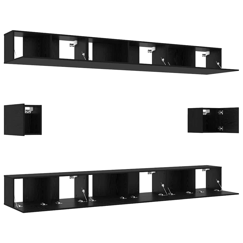 TV Cabinet Set 8 pcs Black Oak Engineered Wood