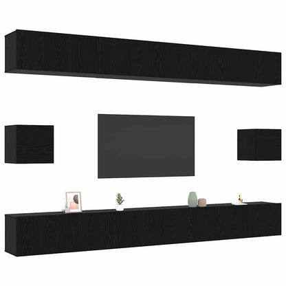 TV Cabinet Set 8 pcs Black Oak Engineered Wood