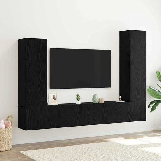 TV Cabinet Set Wall-mounted 4 pcs Black Oak Engineered Wood