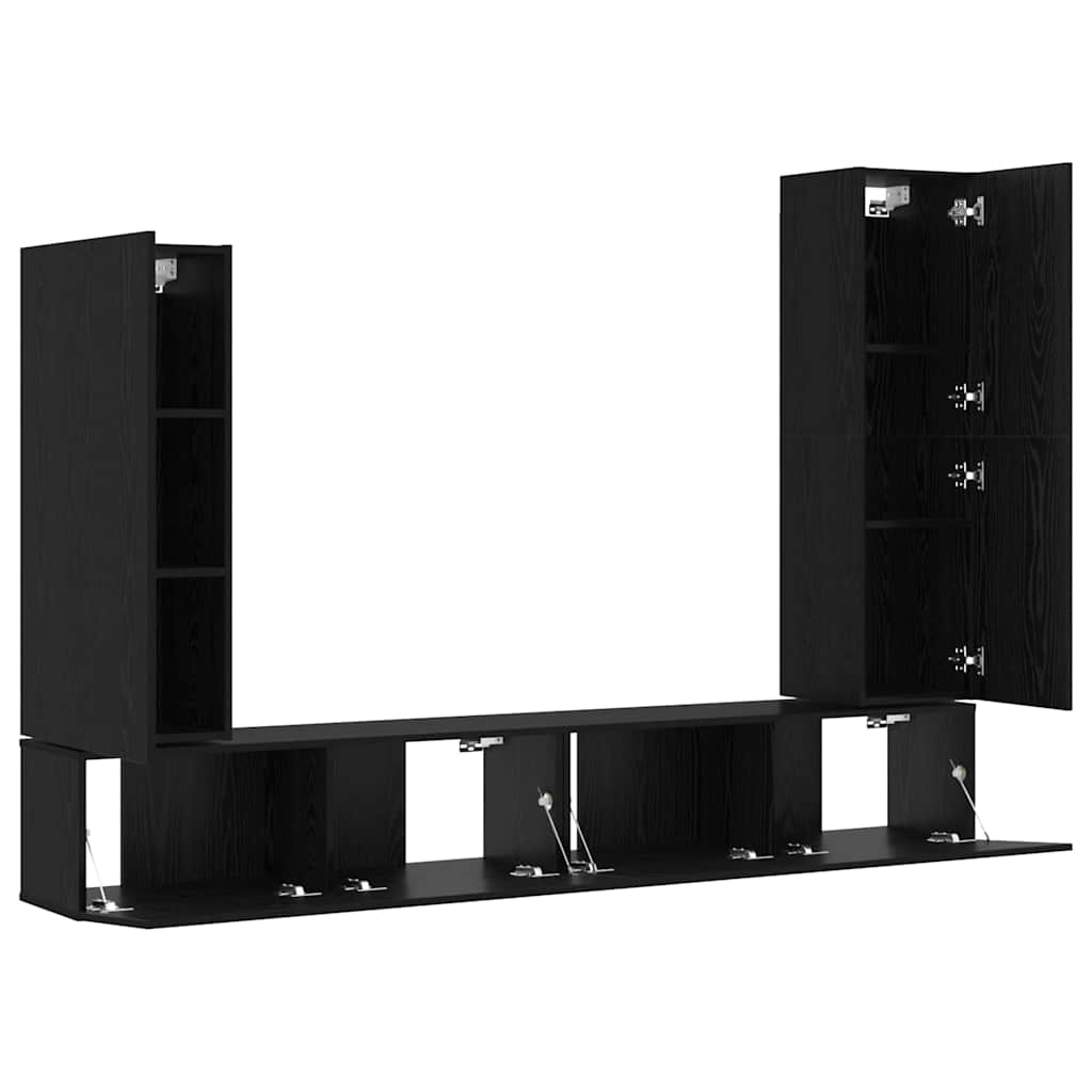 TV Cabinet Set Wall-mounted 4 pcs Black Oak Engineered Wood