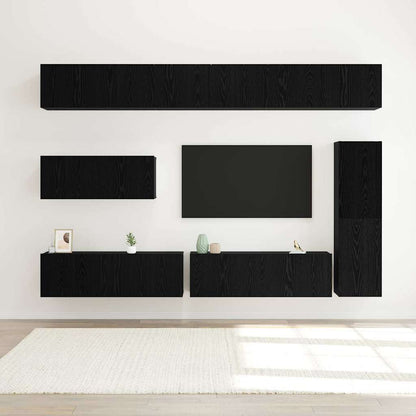 TV Cabinet Set Wall-mounted 7 pcs Black Oak Engineered Wood