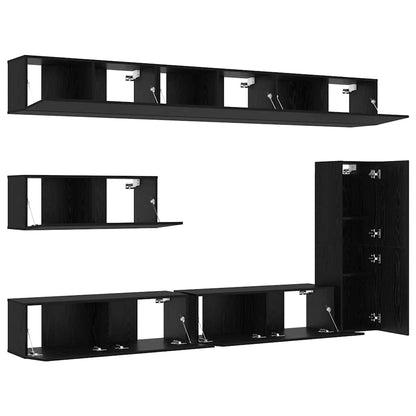 TV Cabinet Set Wall-mounted 7 pcs Black Oak Engineered Wood