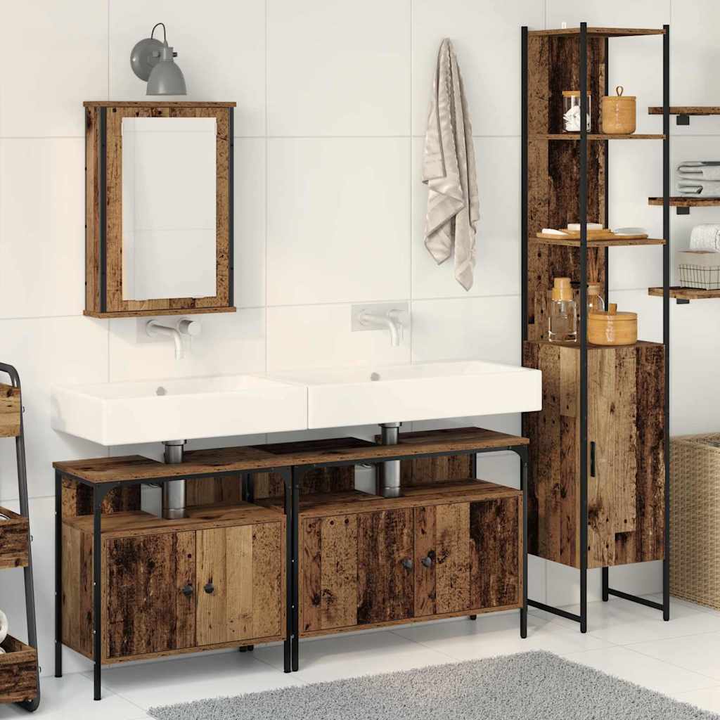 Bathroom Furniture Set with Door 4 pcs Old Wood Engineered Wood
