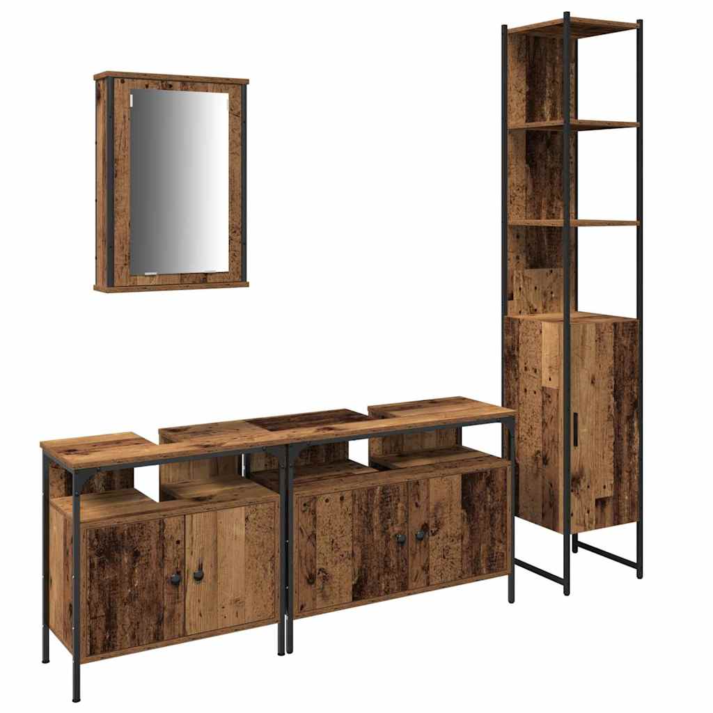 Bathroom Furniture Set with Door 4 pcs Old Wood Engineered Wood