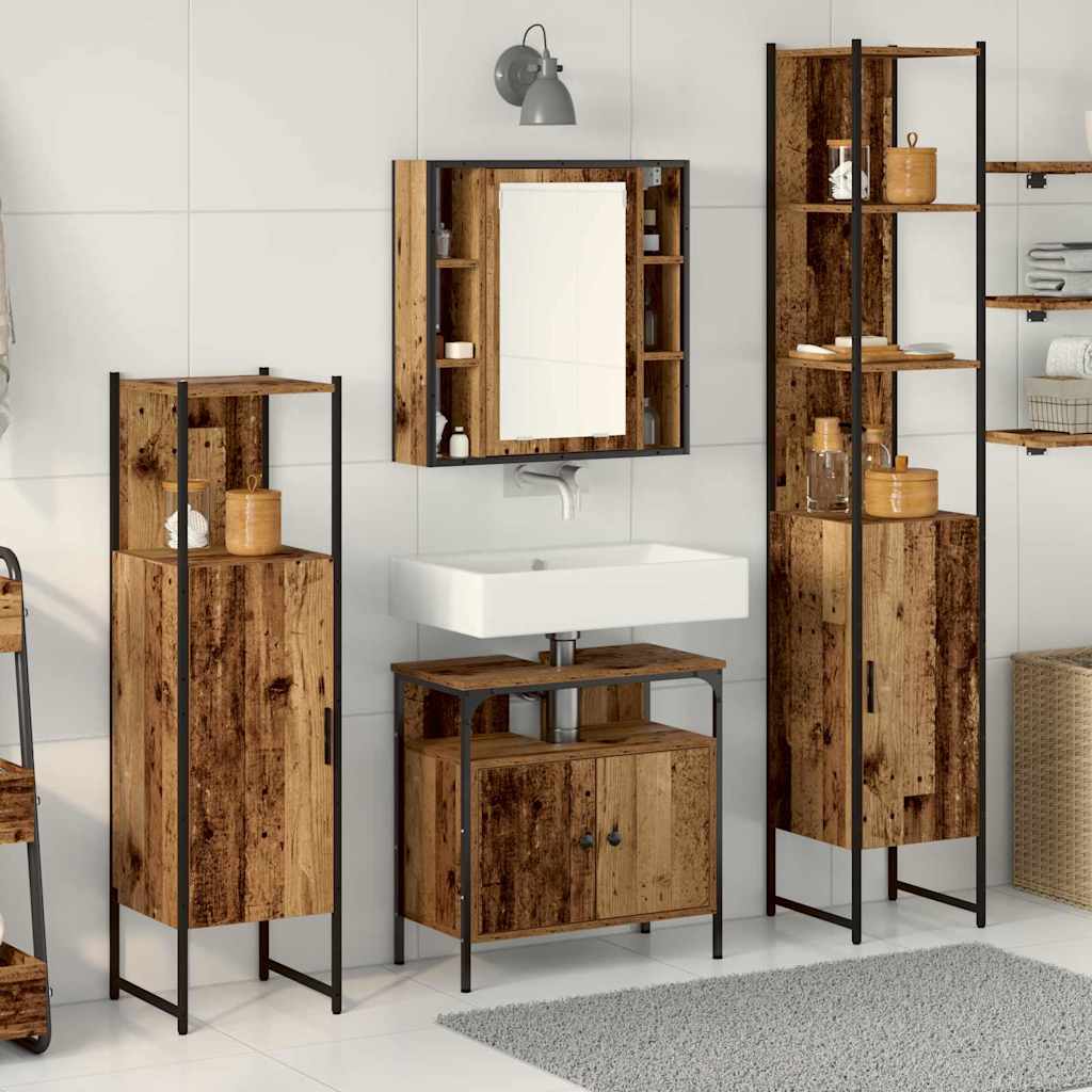 Bathroom Furniture Set with Door 4 pcs Old Wood Engineered Wood