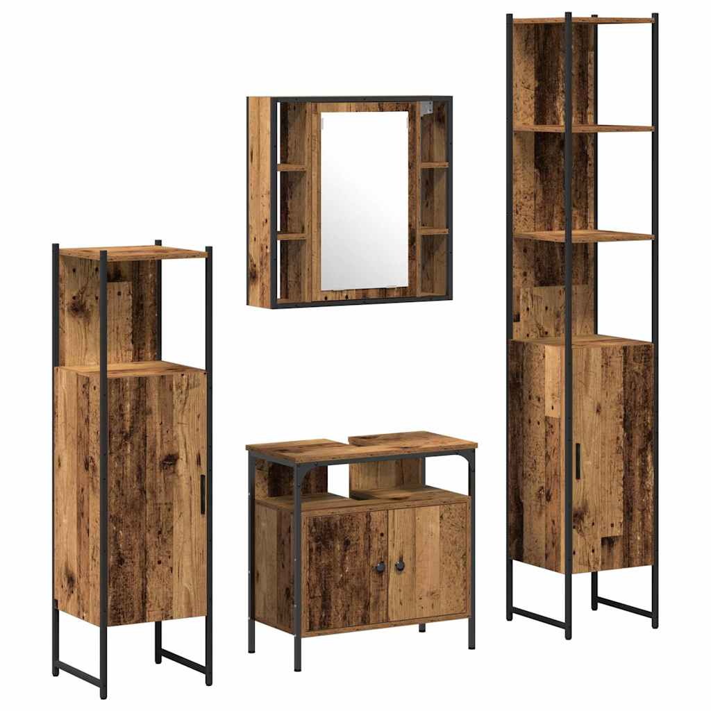 Bathroom Furniture Set with Door 4 pcs Old Wood Engineered Wood