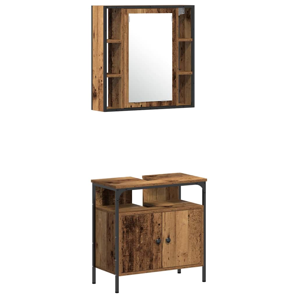 Bathroom Furniture Set with Door 4 pcs Old Wood Engineered Wood