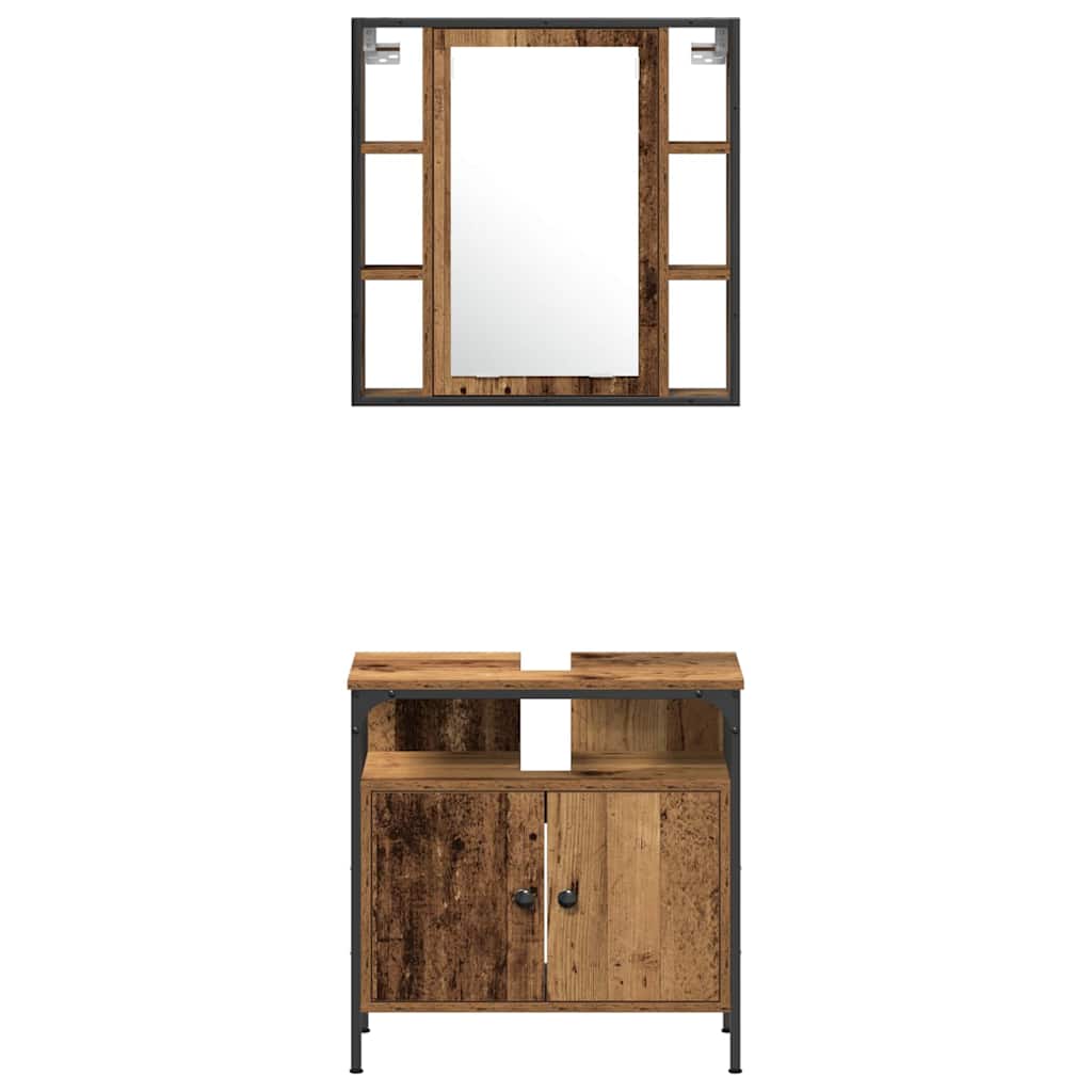 Bathroom Furniture Set with Door 4 pcs Old Wood Engineered Wood