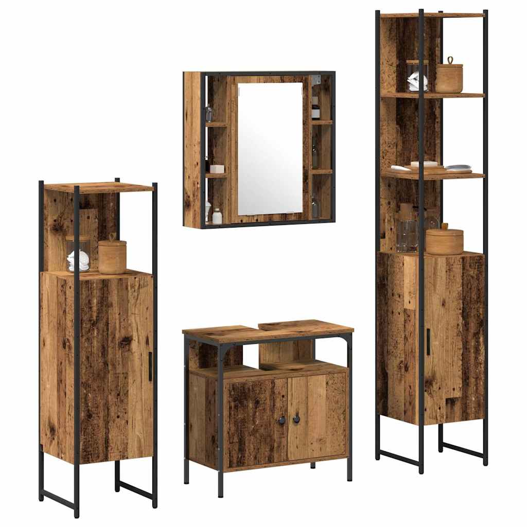 Bathroom Furniture Set with Door 4 pcs Old Wood Engineered Wood