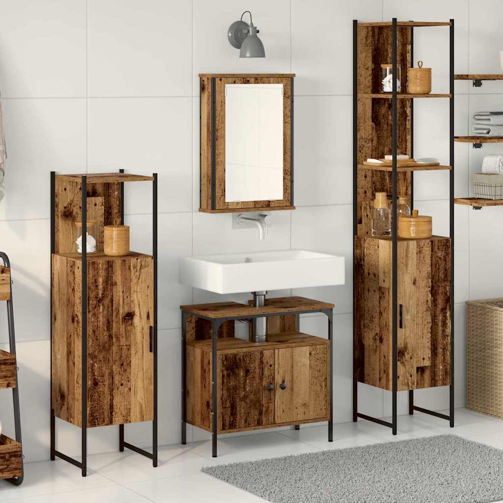 Bathroom Furniture Set with Door 4 pcs Old wood Engineered wood