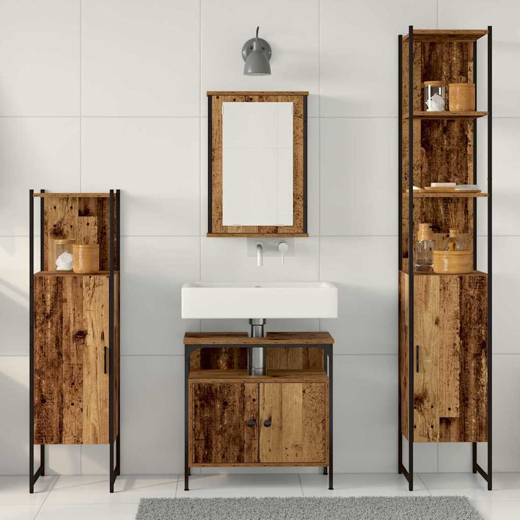 Bathroom Furniture Set with Door 4 pcs Old wood Engineered wood