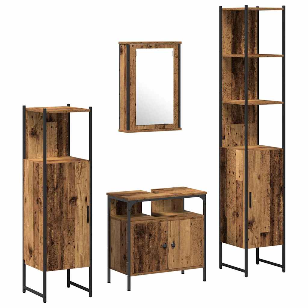 Bathroom Furniture Set with Door 4 pcs Old wood Engineered wood