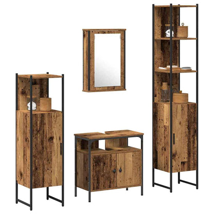 Bathroom Furniture Set with Door 4 pcs Old wood Engineered wood